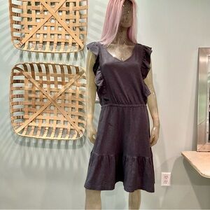 LOFT Charcoal Ruffle Midi Dress